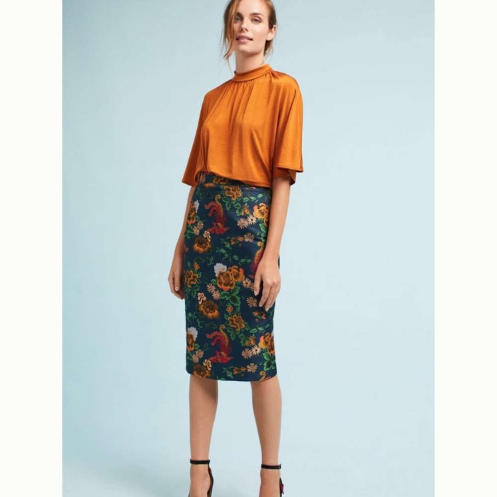Anthropologie Flora Jacquard Pencil Skirt